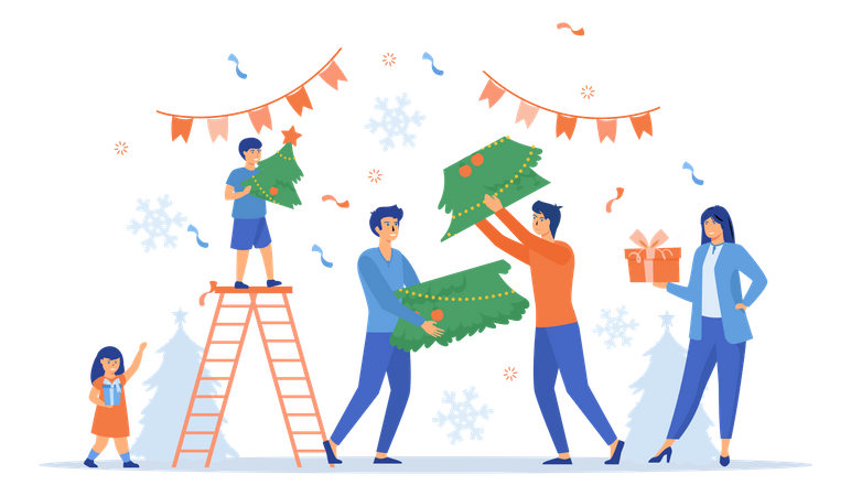 Family preparing to celebrate christmas  Illustration