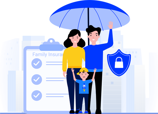 Family protected against Family Insurance  Illustration