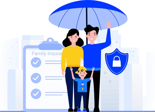 Family protected against Family Insurance  Illustration