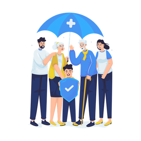 Family protected by insurance  Illustration