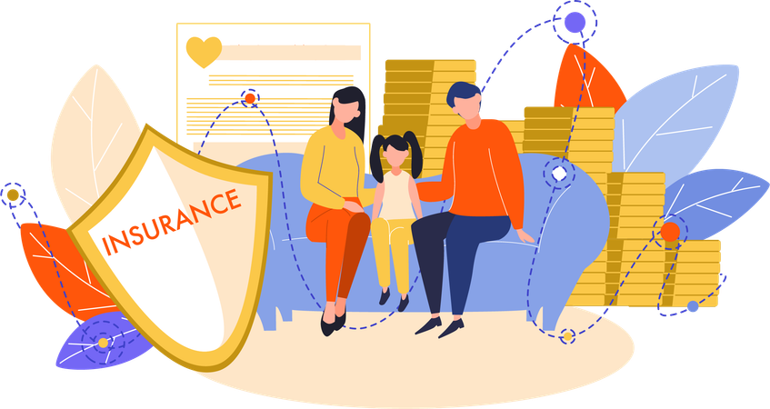 Family protected by insurance policy  Illustration