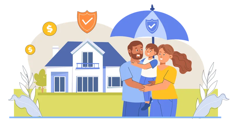 Family protected under home insurance  Illustration