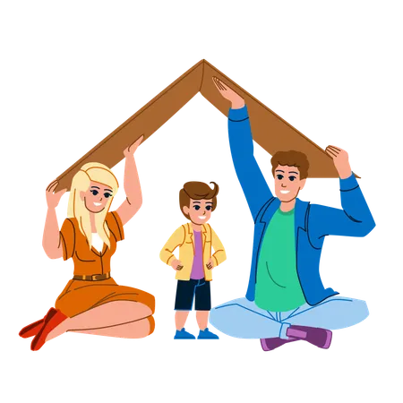 Family Protection Vector Care Home Happy Support House Love Together Children Concept Safety Family Protection Character People Flat Cartoon Illustration Illustration