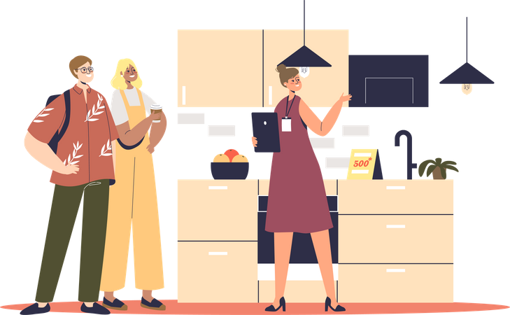 Family purchasing for furniture  Illustration