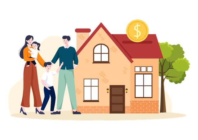 Family purchasing new house Illustration
