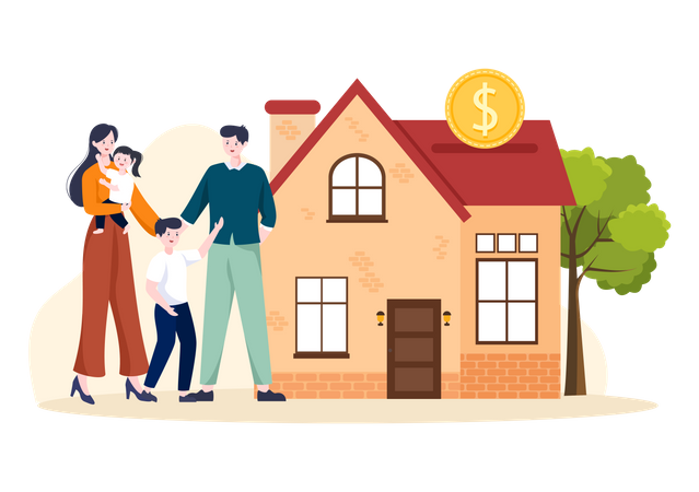 Family purchasing new house  Illustration