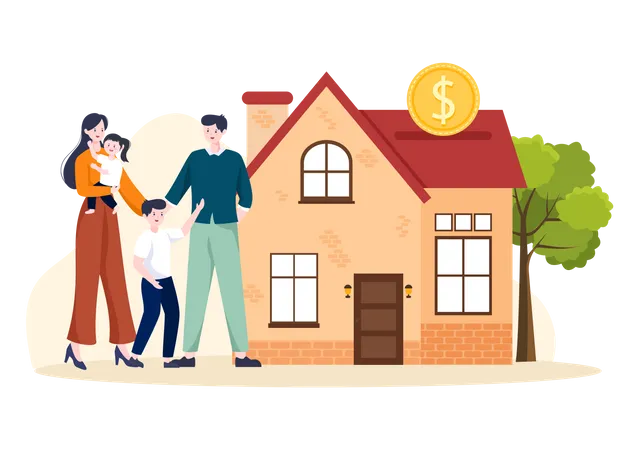 Family purchasing new house  Illustration