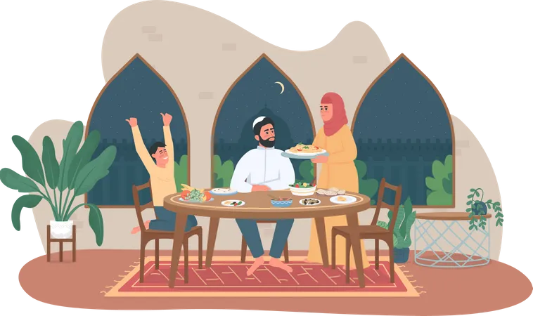 Family ramadan meal  Illustration