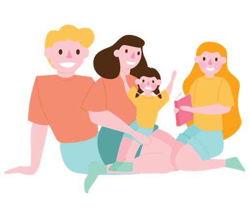 Family reading book together Illustration