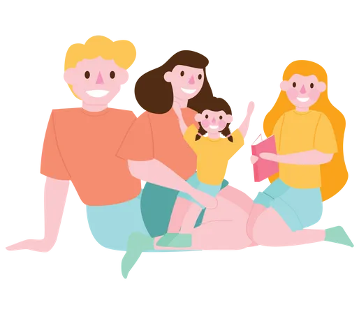 Family reading book together Illustration