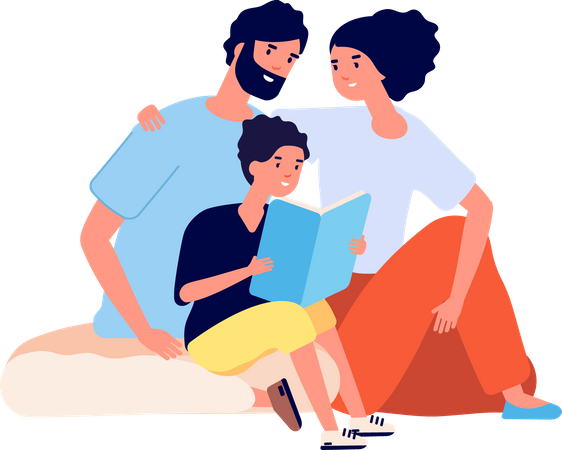 Family Reading book together  Illustration