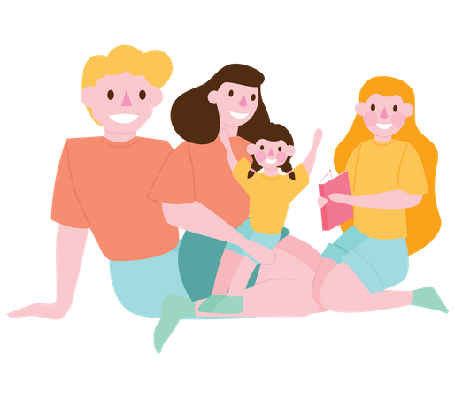 Family reading book together  Illustration