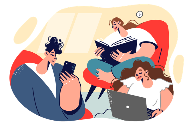 Family reading books online  Illustration