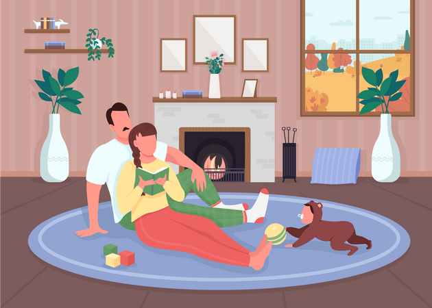 Family relaxing at home Illustration