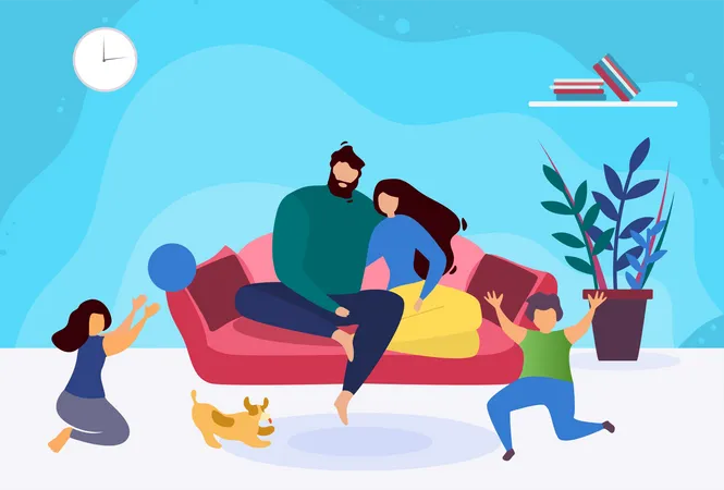Family Relaxing on holiday at home Illustration