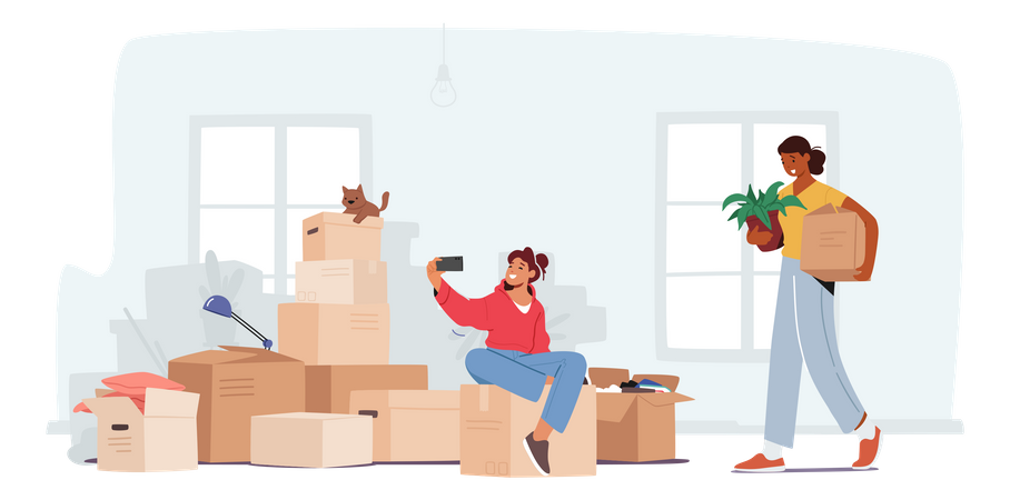 Family Relocation In New House Illustration