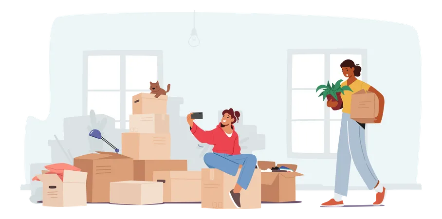 Family Relocation In New House Illustration