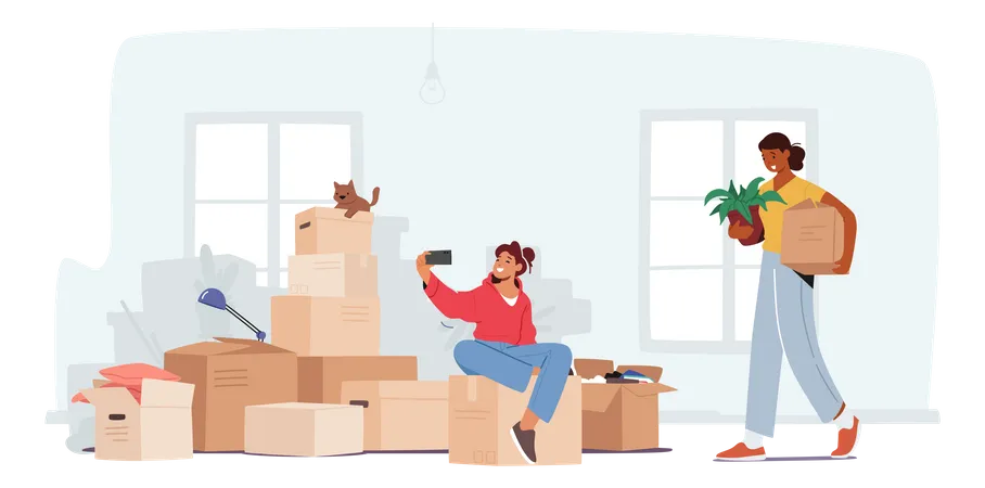 Family Relocation In New House  Illustration