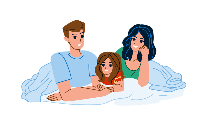 Family Resting In Bedroom Togetherness  Illustration