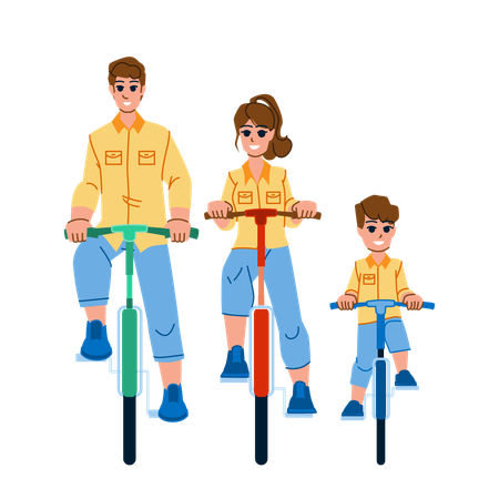 Family riding bicycle  イラスト