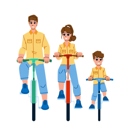 Family Riding Bikes Vector Bicycle Happy Bike Active Healthy Outdoors Together Father Boy Ride Cycle Mother Male Child Dad Family Riding Bikes Character People Flat Cartoon Illustration Illustration