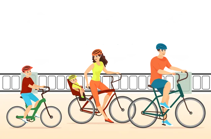 Family riding bicycle  Illustration