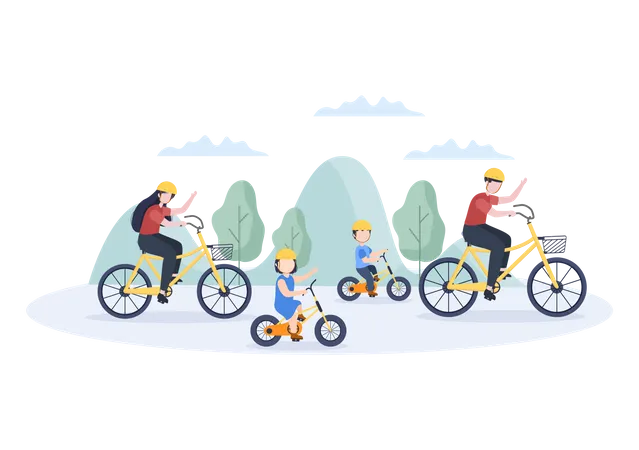 Family riding bicycle in park Illustration