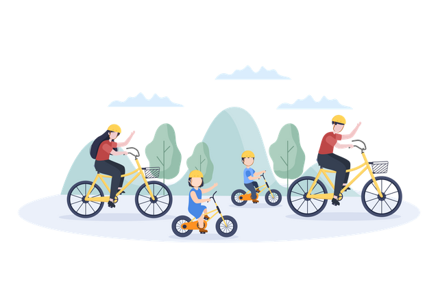 Family riding bicycle in park  Illustration