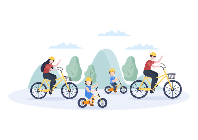 Family riding bicycle in park  Illustration