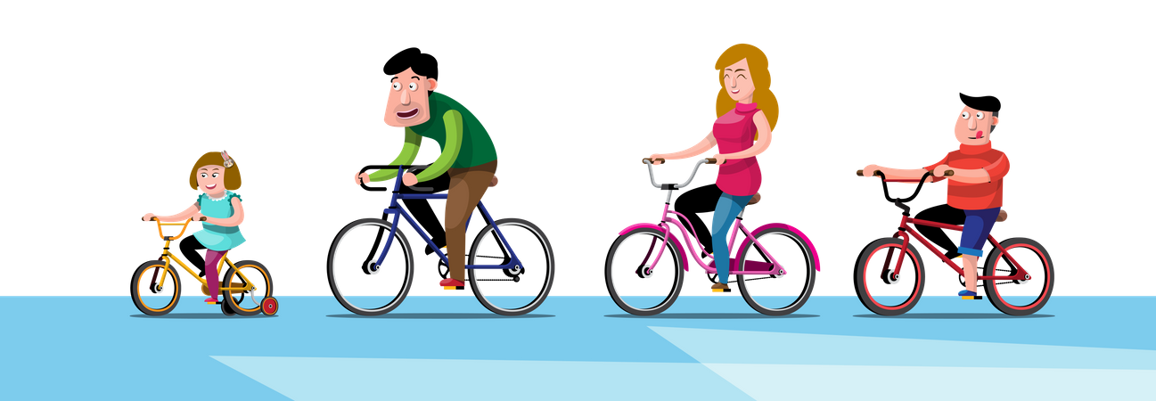 Family riding bicycle together  Illustration