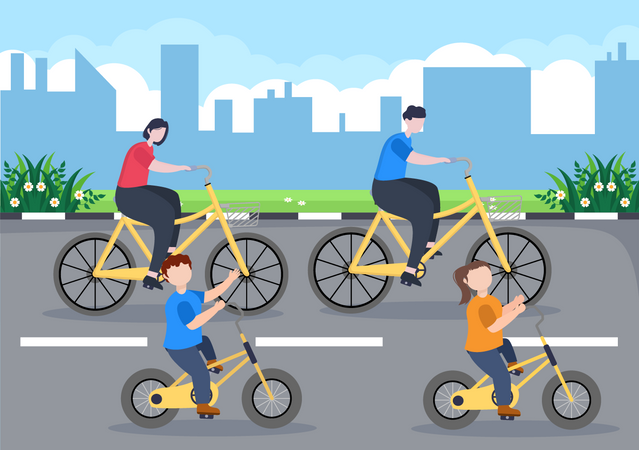 Family riding bicycles Illustration