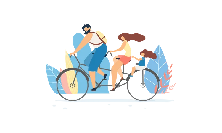 Family Riding Bike in the park Illustration