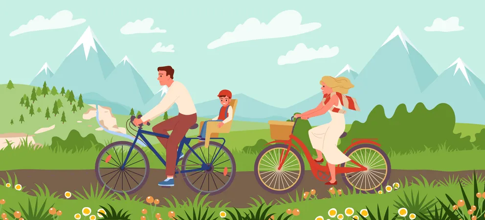 Family riding cycle  Illustration