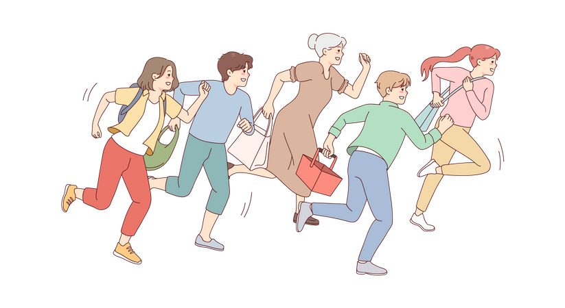Family running fast for picnic  Illustration