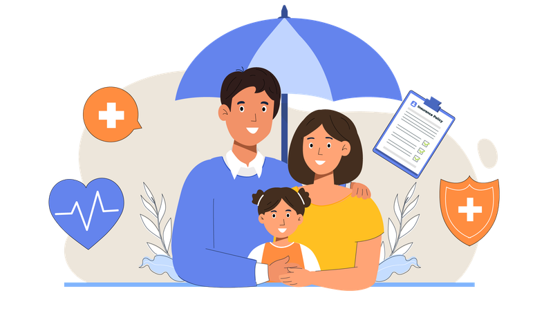 Family safe under insurance coverage  Illustration