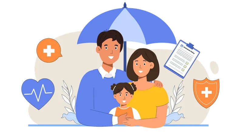 Family safe under insurance coverage  Illustration