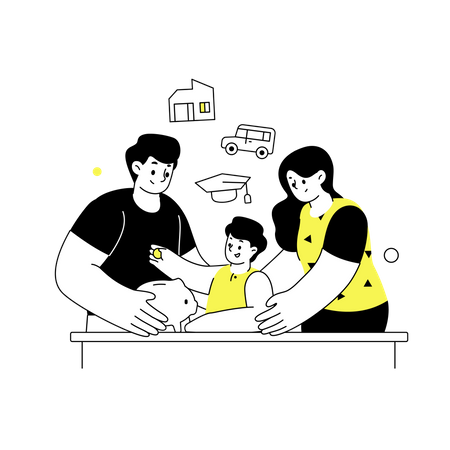 Family saving money for future needs  Illustration