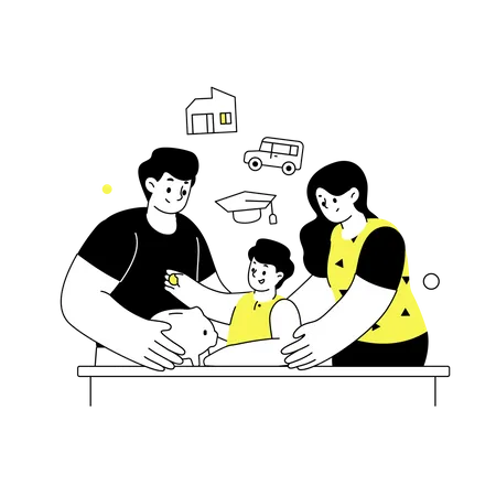 Family saving money for future needs  Illustration