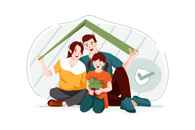 Family secured with life insurance  Illustration