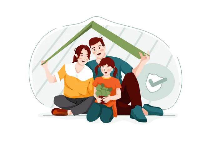 Family secured with life insurance  Illustration