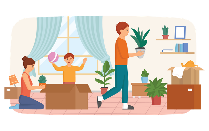 Family shifting home to new home  Illustration