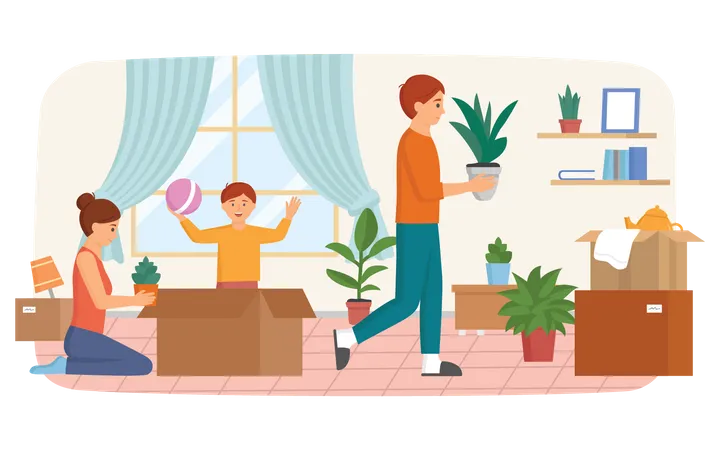 Family shifting home to new home Illustration