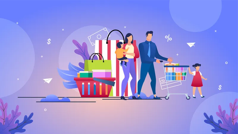 Family Shopping  Illustration