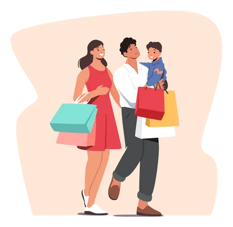 Family Shopping  Illustration