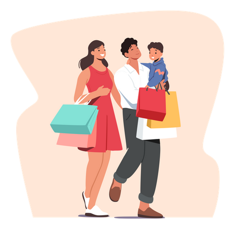 Family Shopping  Illustration