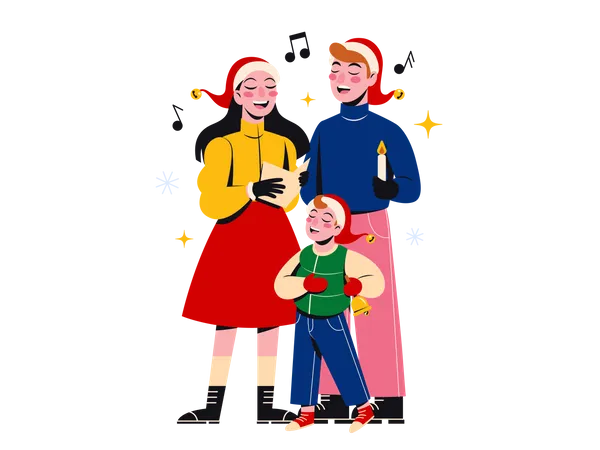 Family singing Christmas song together  Illustration
