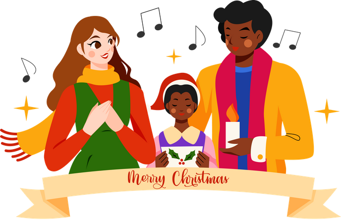 Family singing Christmas song together Illustration