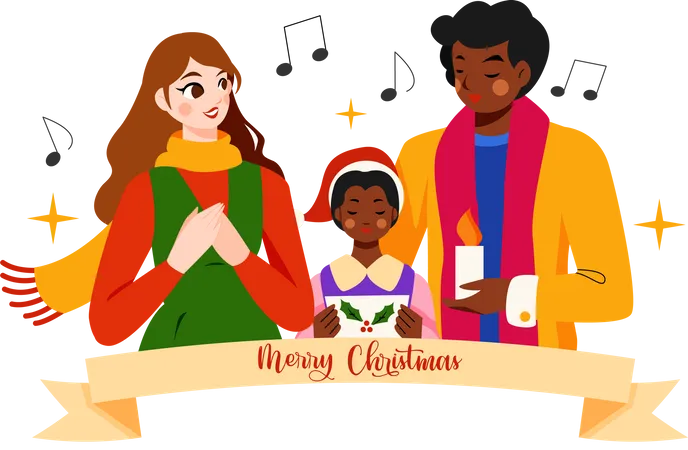 Family singing Christmas song together Illustration