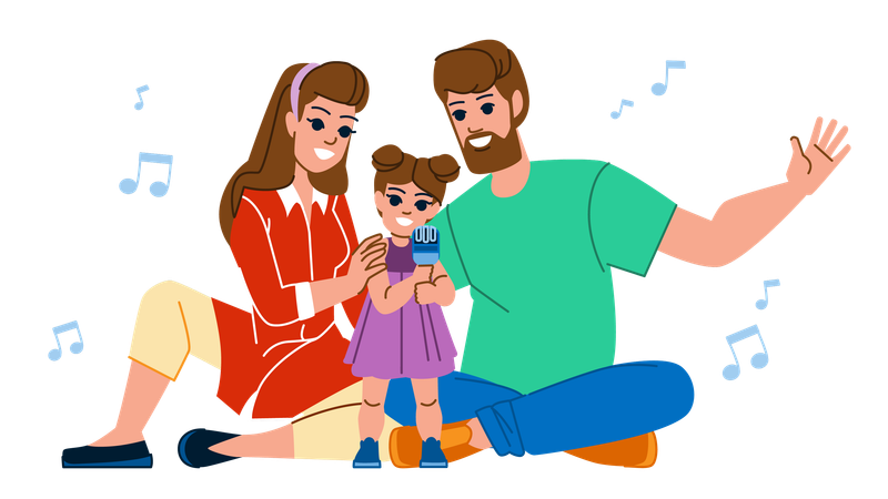 Family singing karaoke  Illustration