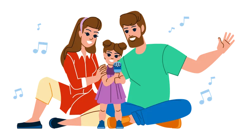 Family singing karaoke  Illustration